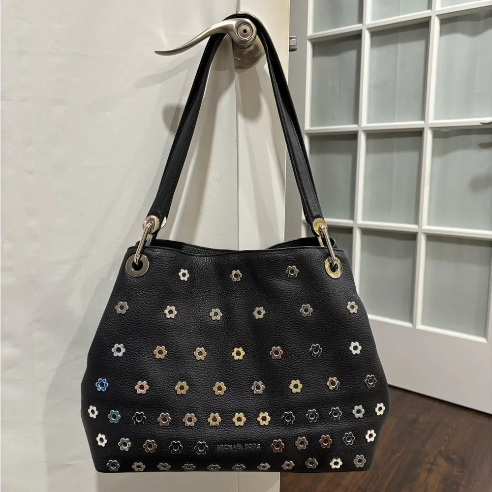 MICHAEL KORS | Floral Stud Raven Black Shoulder Bag - Picture 1 of 10